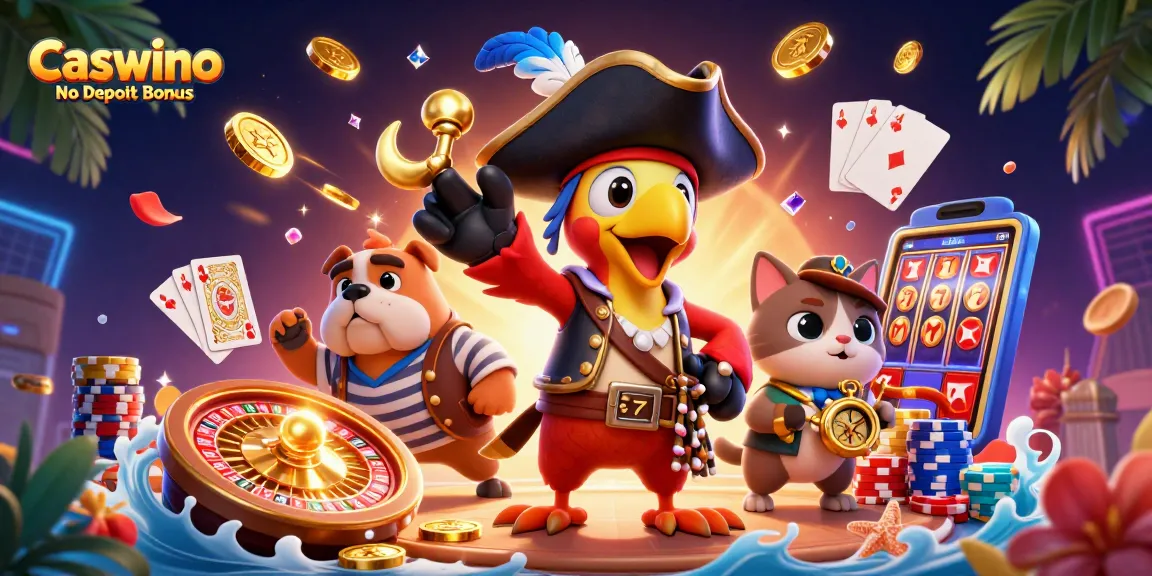 Experience the Caswino No Deposit Bonus during exhilarating casino gameplay with vibrant elements and characters.