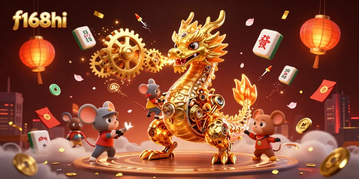 Experience the exhilarating gaming world of f168hi with a golden dragon juxtaposed against festive elements.