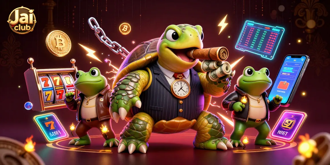 Experience Jai club's casino excitement with a vibrant 3D scene featuring dynamic characters and games.