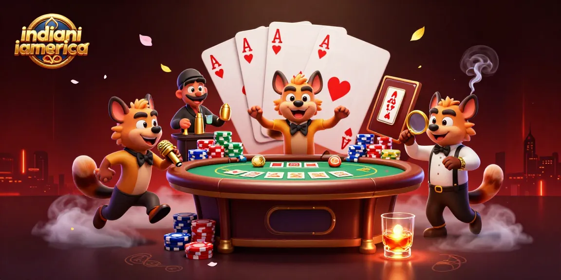 Hyenas in a comedy casino scene promoting indianiamerica with vibrant casino elements.