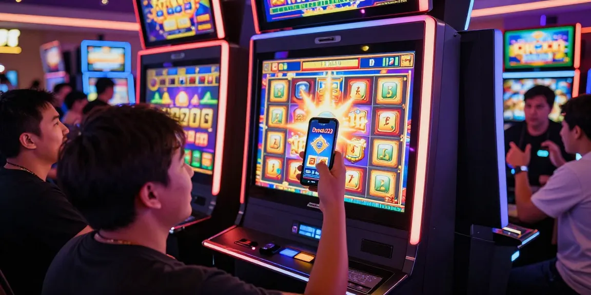 Situasi slot gacor yang menarik dengan pemain bersuka cita merayakan kemenangan di mesin slot.